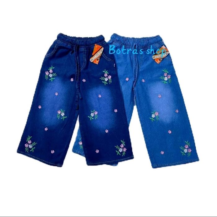 kulot anak terbaru motif bunga 2-16 th// celana kulot jeans anak// kulot bordir anak
