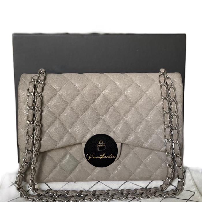 Chanel classic jumbo grey caviar shw #16