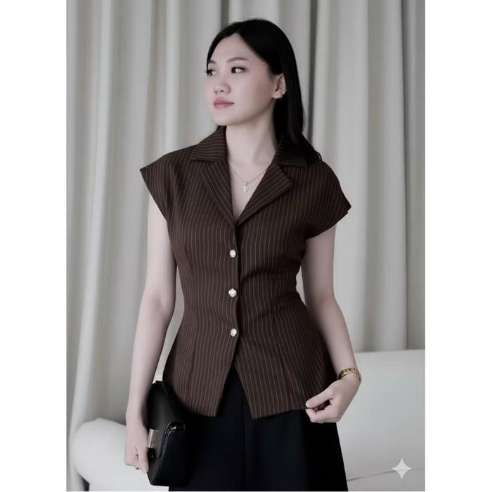 Eleven Fitted Vest - Atasan Wanita Korean Vest Sleeveless Rompi Stripe - Sleeveless Vest Top