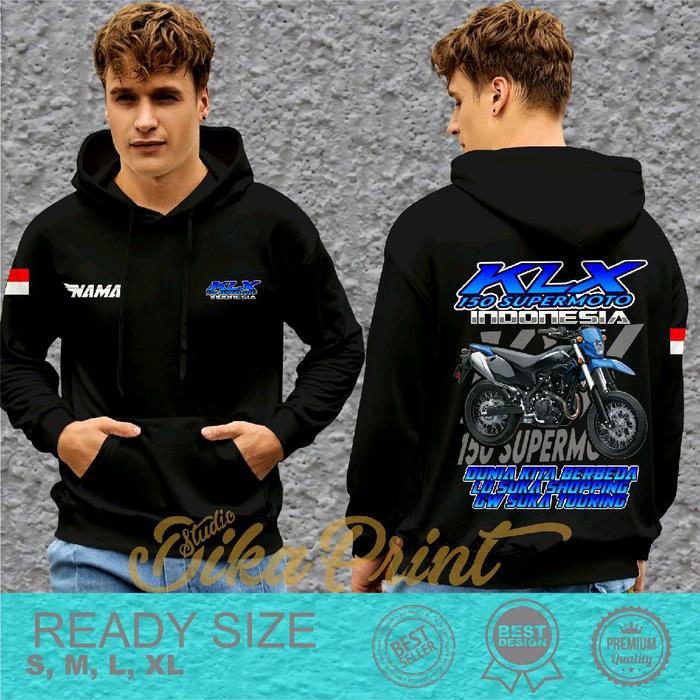 Jaket Hoodie Motor KLX 150 Supermoto Indonesia untuk Pria dan Wanita Distro Bahan Nyaman - Cotton Fl
