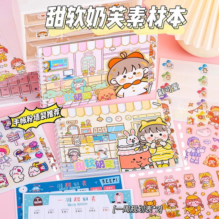 Stiker Buku washi karakter 2d MOMO/Stiker Buku Spiral Karakter Momo Cute 4in1 Aesthetic