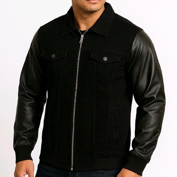 Jaket Hitam Jeans Kulit Pria untuk Motoran, Traveling, Luar Negeri Original