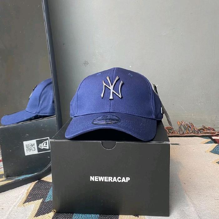 Topi Baseball MLB Caps New Era Hat Logo NY Metal Navy Hitam Topi Baseball New Era Logo New York Plat