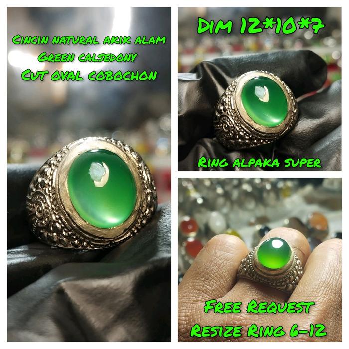 Cincin Akik Hijau Cincau Batu akik alam Asli Desain Elegan untuk Pria dan Wanita