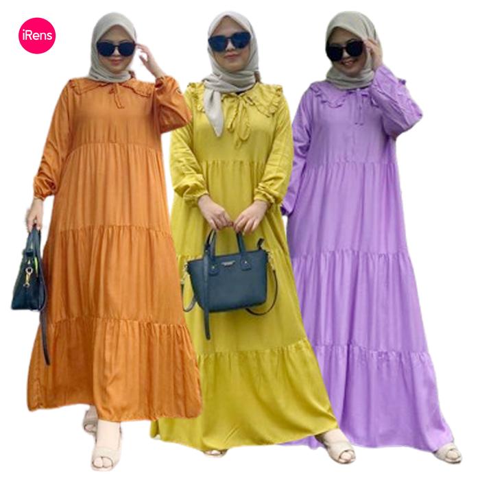 Gamis Midi Dress Polos Susun iRens Indonesia - Bahan Rayon Viscose Busui Friendly | LD110/LD120/LD13
