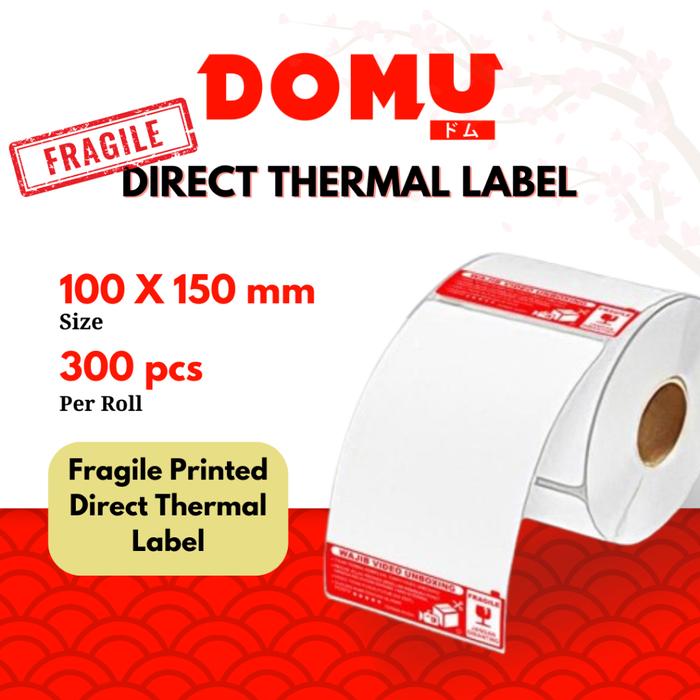 Kertas Sticker Label Thermal Resi Fragile 100x150 mm | Isi 300 Lembar per Roll