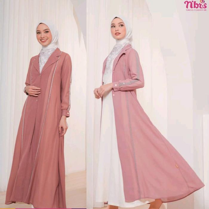 Nibras Outer To Wear OTW 003 Merah Bata Terracotta Dusty Pink Baju Gamis Long Dress Cardigan Perempu