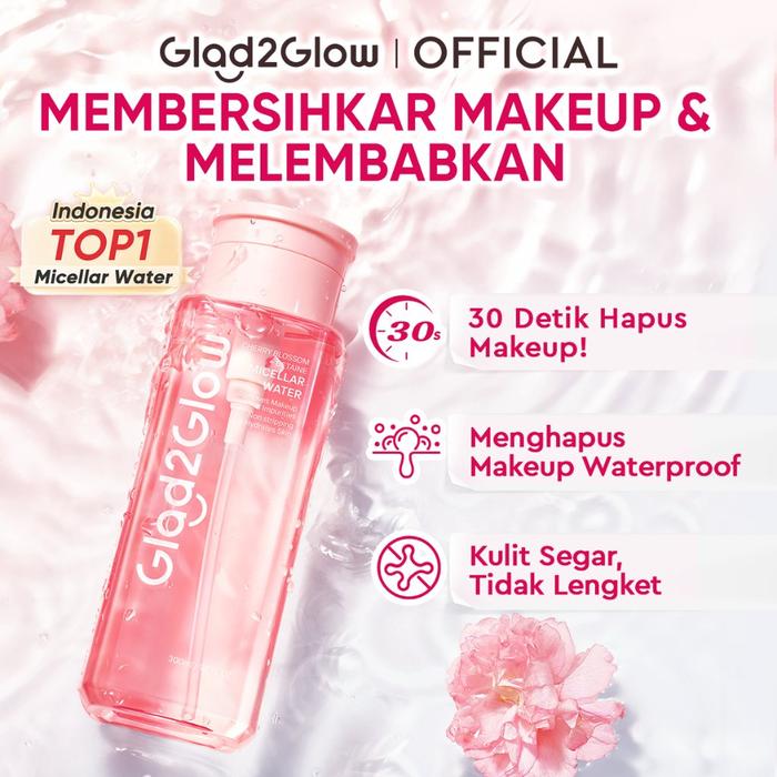 [HOT SALE]Glad2Glow Cherry Blossom Micellar Water 300ml Lembut cleansing oil Penghapus Makeup Waterp