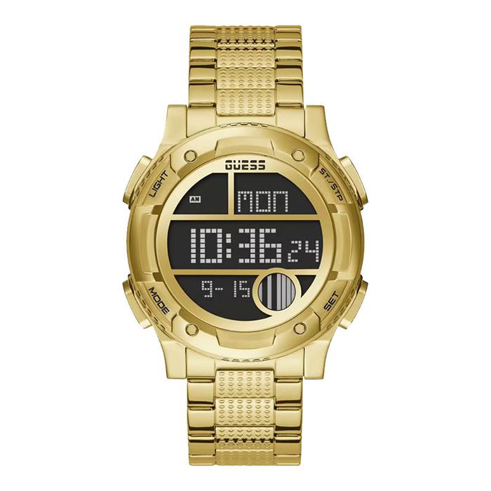 Jam Tangan Pria Guess Trend GW0271G2 Men Digital Dial Gold Stainless Steel Strap