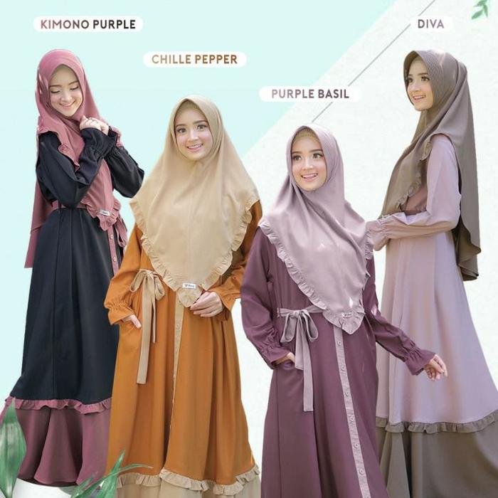FAUZ NURJANAH DRESS I Gamis muslim wanita set khimar lembut flowy