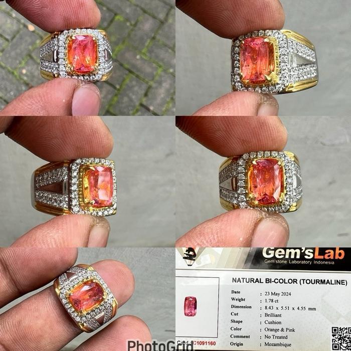 Natural bicolor tourmaline ring perak batu bicolor tourmaline batu turmaline Mozambique