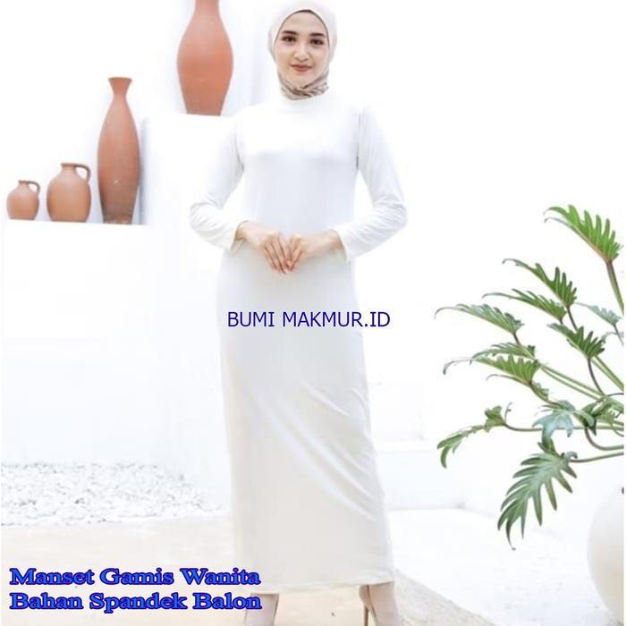 Gamis Manset Wanita Lengan Panjang/ Inner Dress Span / Mangset Spandek Polos / Pesta / Hitam Rayon