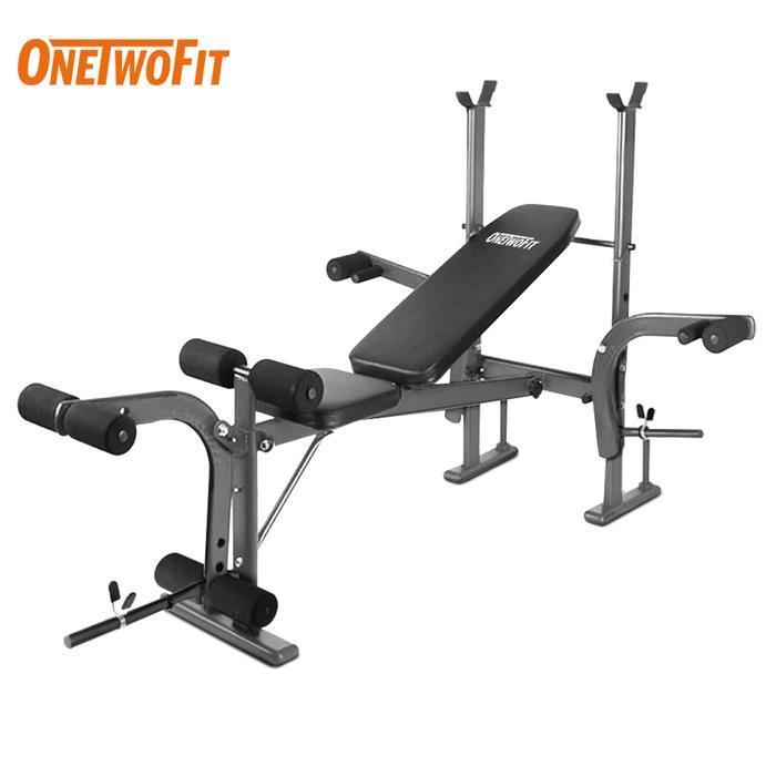 promo - onetwofit bench press besa adjustable multi gym weight bench barbell alat olahraga rumahan f