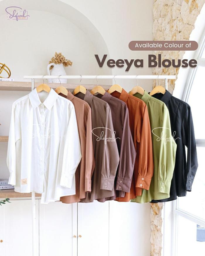 Blus Veeya oleh SHOFWAH Blus Daily Wear Katun Impor Phoebe Polos Simpel Kasual dengan Kerah Eton dan