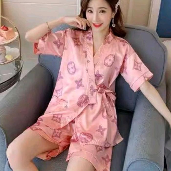 JC SET KIMONO SATIN IMPORT 2IN1 Setelan Piyama Baju Tidur Wanita