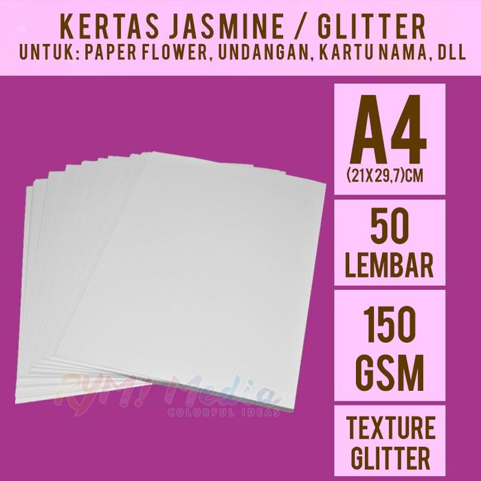 Jasmine Glitter 150 gsm A4 isi 50 lembar - Kertas Jasmine Glitter Putih A4 150 gram Kertas Blangko U