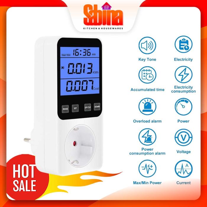 Stop Kontak Penghitung Daya Watt Meter Overload Cost Alarm Digital