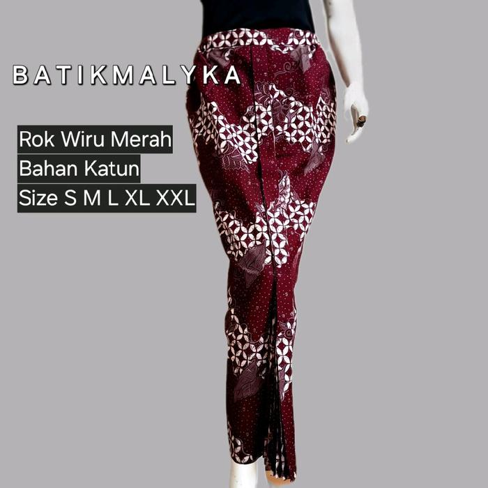 Rok Wiru Batik Malyka Kawung Daun Lompong Merah Hati Maroon Marun