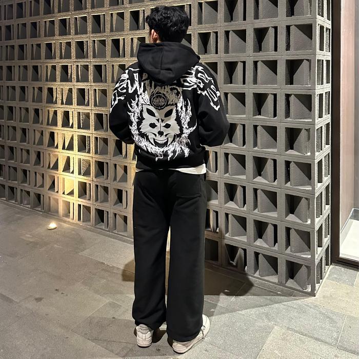 Offline Apparel Hoodie Balaclava Zipper Boxy Deathless Saon Rlektif Menyala Nyaman Sweater