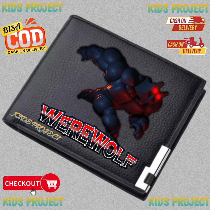 ROBLOX Dompet Lipat Werewolf Roblox Dead Rails Hitam Kulit Sintetis 12x10x1.5cm 2 Sekat Uang & 4 Tem