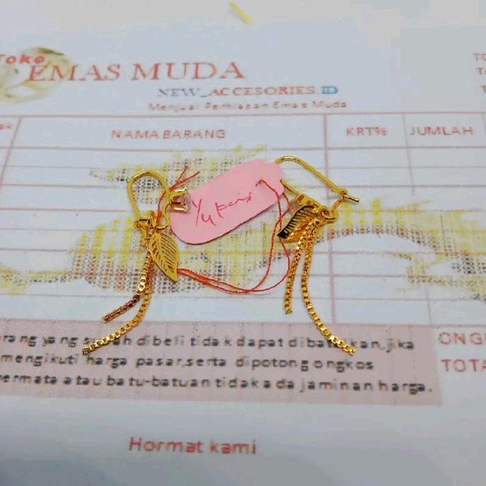 anting rumbai jurai panjang perhiasan wanita lapis emas mudah kadar rendah bahan bagus
