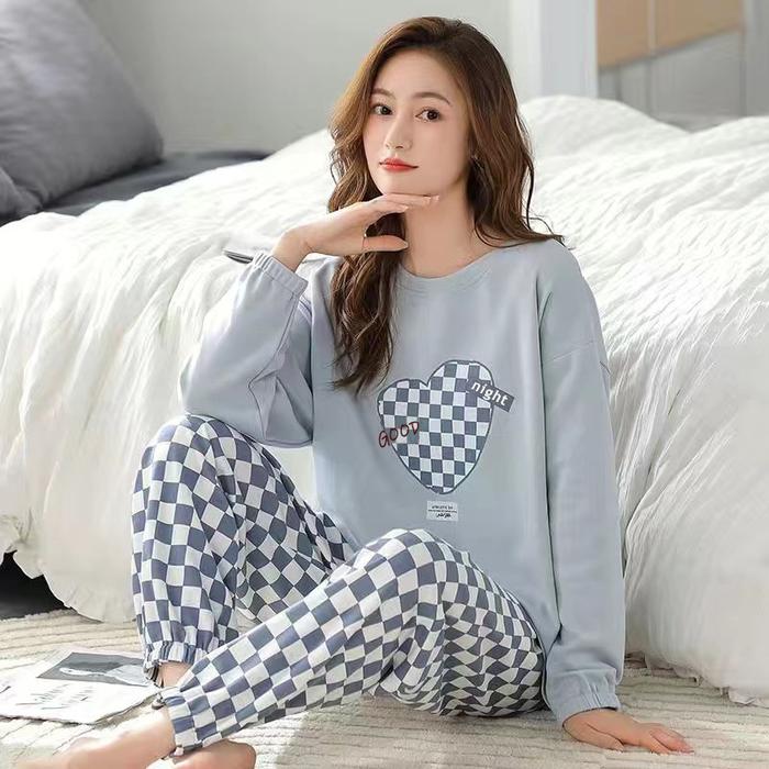 Pajamas Women Long Sleeve Long Pants Set Loose Plaid Student Pajamas Can Be Worn out Household Cloth