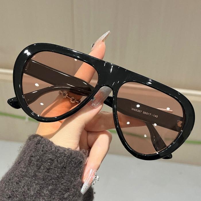 Kacamata Hitam Oval Vintage Oversized Model Leopard Gradient Merah untuk Wanita dan Pria