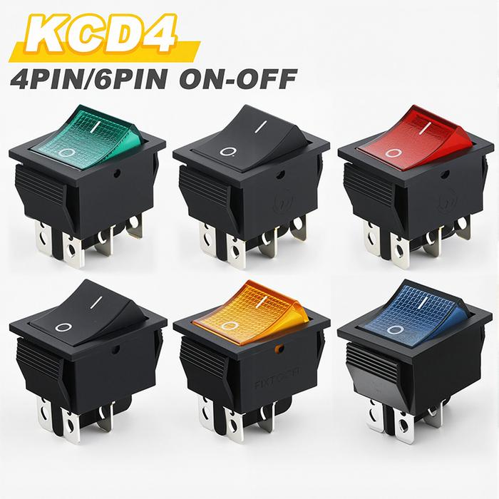 KCD4 Switch 4Pin 6Pin DPST ON/OFF Snap in Rocker Switch Illuminated Toggle Switches 16A 250V AC 25x3