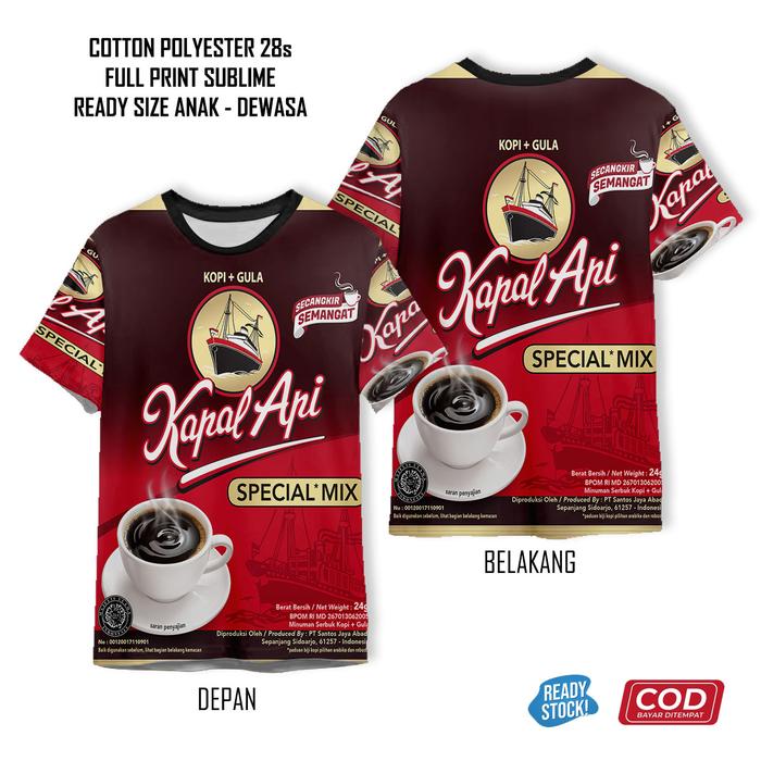 Kaos Kapal Api Kopi Hitam Full Printing Keren | Baju 3D Minuman Anak dan Dewasa Unisex - Waanstore