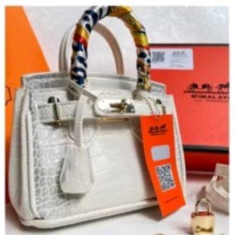 Tas selempang wanita Birgin Mini Croco Putih list Abu Original Himalaya/ Box, Sertifikat