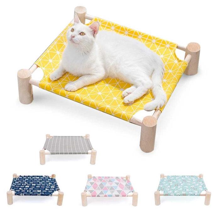 Kasur Kucing/Anjing Bahan Kayu Jati Tempat Tidur Hewan Peliharaan Bongkar Pasang