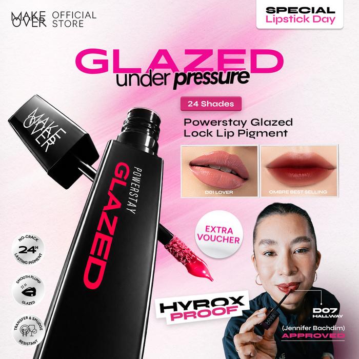 MAKE OVER Powerstay Glazed Lock Lip Pigment - Long Wear All Day Daily Makeup  Lip Glazed Plump Gloss