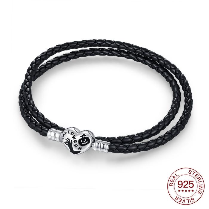 Halloween Bracelet 925 Sterling Silver Silhouette Heart Bracelet Original Charm Beaded Jewelry Diy J