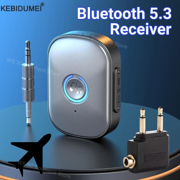 Bluetooth 5.3 Audio Receiver Noise Reduction 3.5mm AUX Jack Airplane Wireless Adapter with Microphon