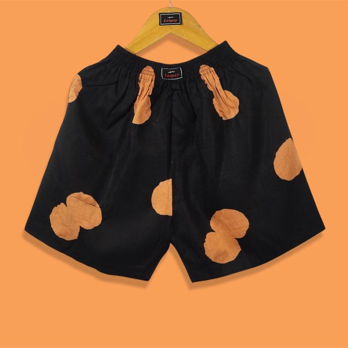 CELANA LOOPAY BOXER MOTIF BLACK ORANGE HOLE Shorts Pria Santai Hitam Pendek