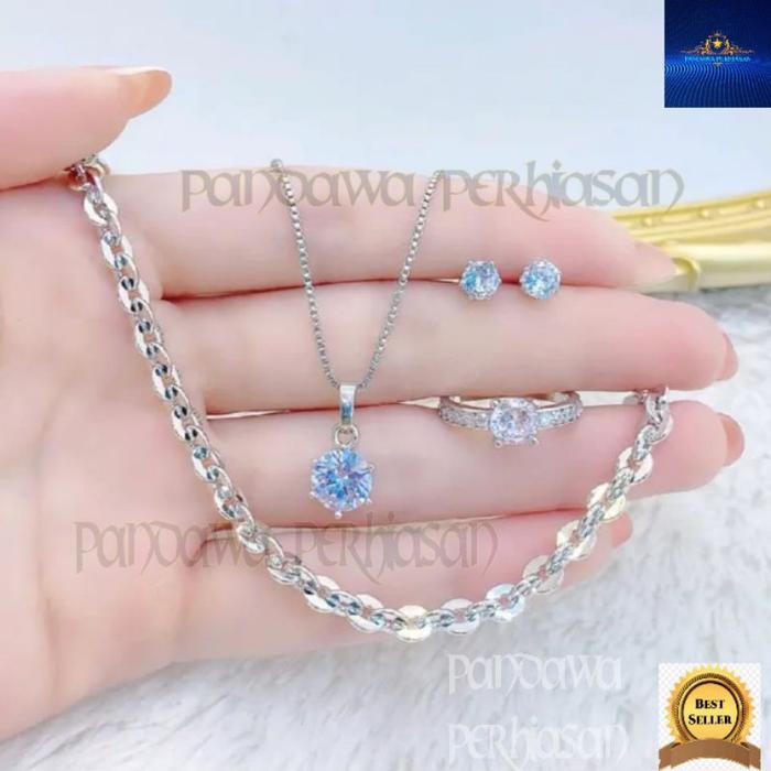 Perhiasan titanium asli anti karat Dan luntur 1 set gelang Kalung cicin dan anting aksesoris fashion