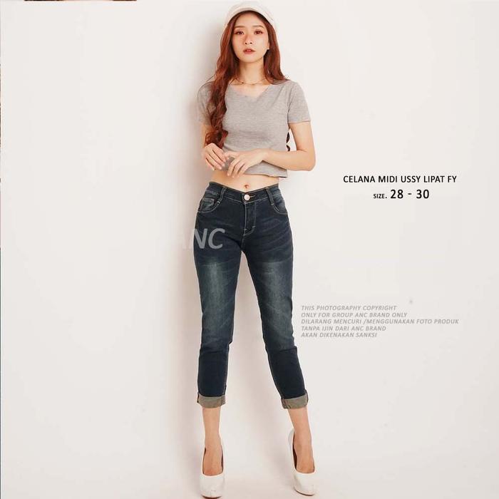 Celana Midi Jeans 79 Wanita  - Celana Midi Ussy Lipat FY Kekinian