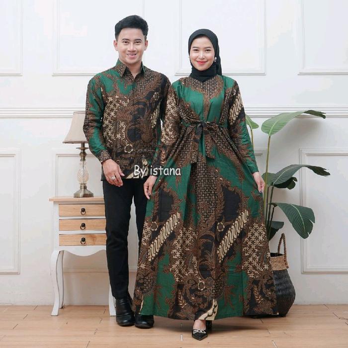 Couple Batik Katun Premium Motif Mahesa Hijau Lengan Panjang Pasangan Setelan Dewasa Sarimbit Keluar