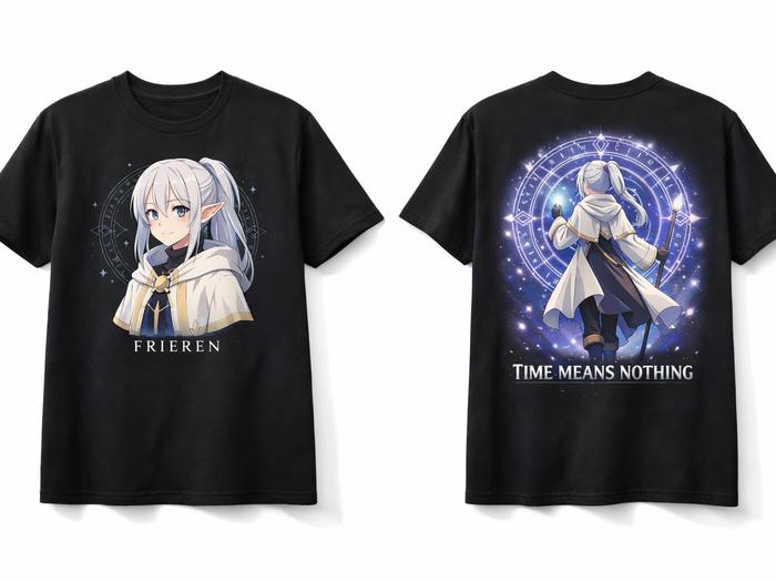 Kaos Anime Frieren Keren Tshirt Frieren Hitam dengan Desain Karakter Frieren yang Menarik