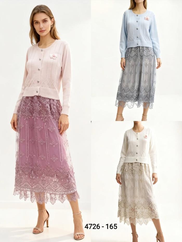 4726 Gamis Rajut II Fashion Pakaian Wanita II Maxi Dress - Rajut Kombinasi Brukat