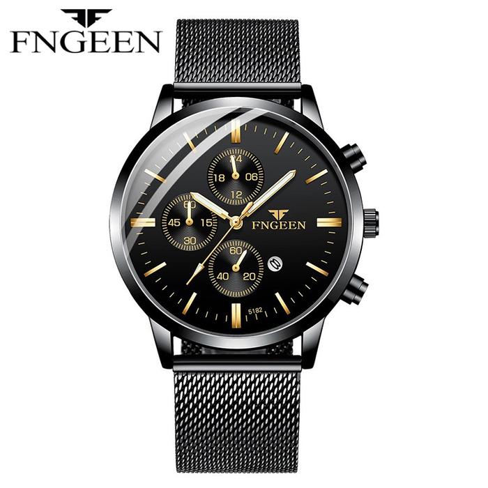 FNGEEN W5128 Jam Tangan Pria Tipis Rantai Pasir Kasual Quartz Original Anti Air Watch