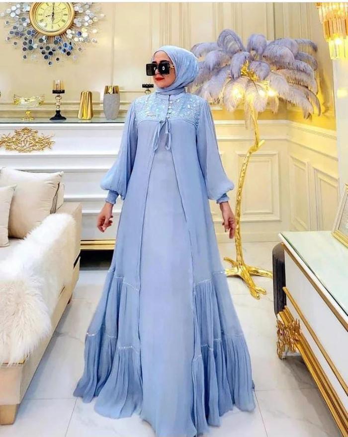 PROMO BAYAR DITEMPAT Agista Busana Muslim Dress Simple Terbaru Bahan Shimer Variasi Manik Manik Baju