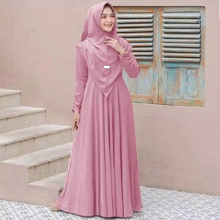 ZNY GALLERY Mayra Syari Plus Hijab Gamis Set Khimar Bahan Crinkle Motif Polos Terbaru 2026 Lebaran D
