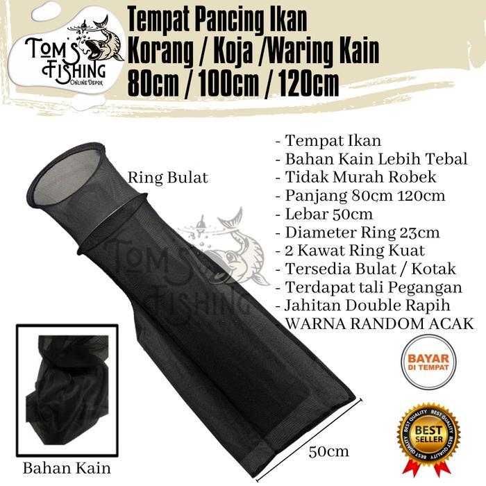 Korang Koja Waring Pancing Tempat Ikan Kain Bulat / Kotak (80cm - 120cm) Double Ring Murah - Toms Fi