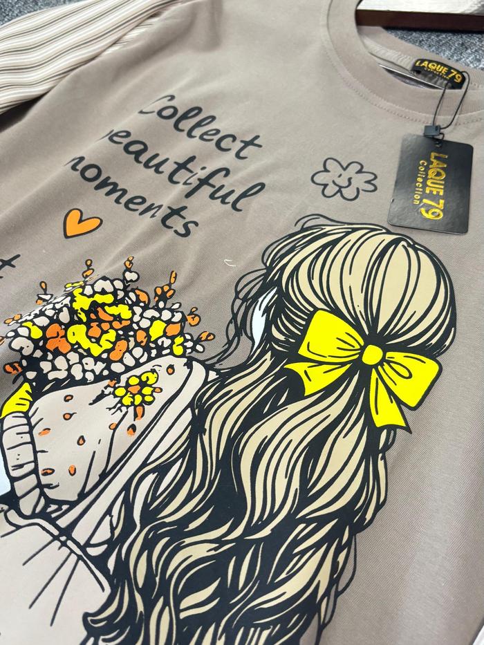 Kaos Wanita Oversize lengan panjang Motif bunga Cyelin Daisy