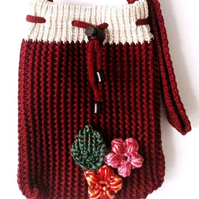 Tas rajut selempang hp serut bunga model tali serut bunga hp buat isian hp dll