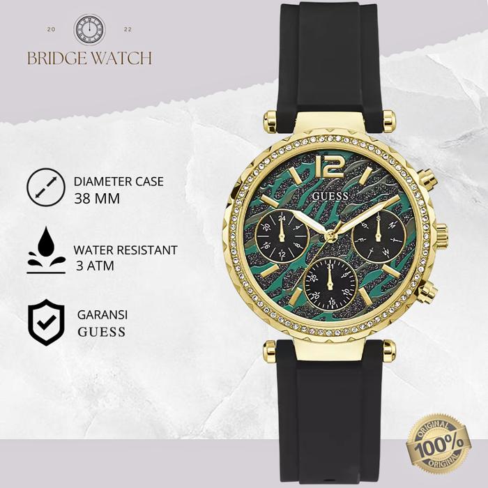 Jam Tangan Wanita Guess Analog Chronograph Black Rubber Mewah Casual Original GW0113L1