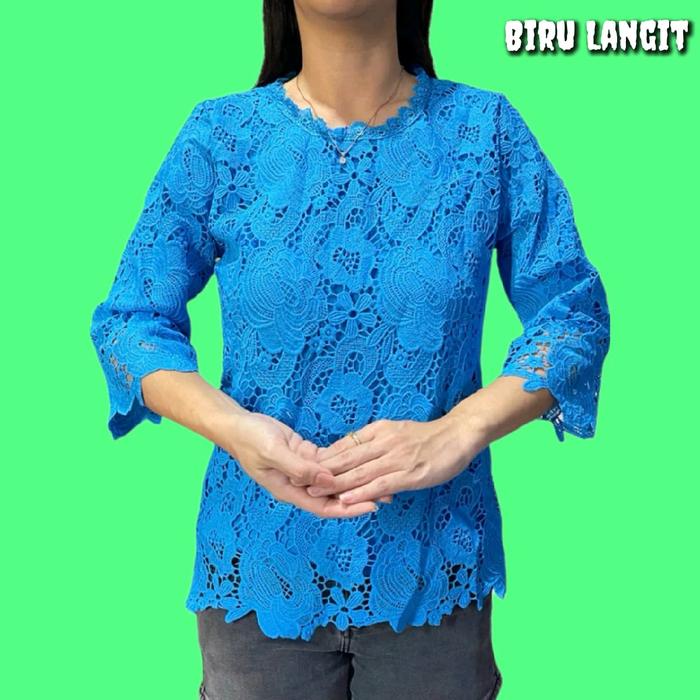 Baju Atasan Wanita Blouse Brukat LD 100 Jumbo 110 120 Tunik Bigsize Biru Langit