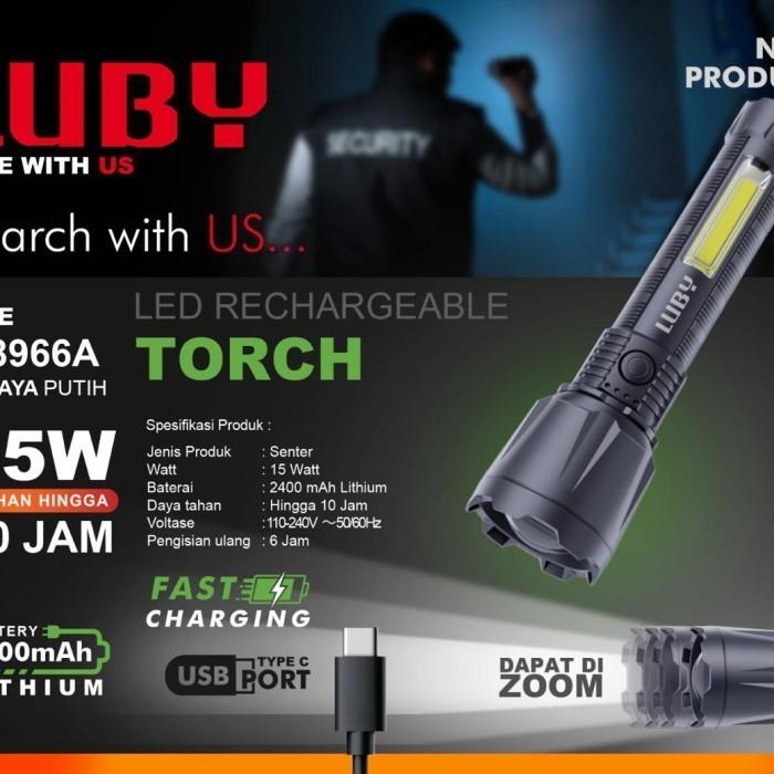 Senter Luby Senter Tangan 10/15W L-8966A /L-8965A Senter Fast Charging LED Tahan 10Jam LUBY