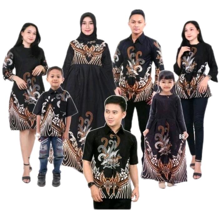 Baju Batik couple keluarga motif ayam kate warn hitam coklat untuk Dwasa dan Anak-anak